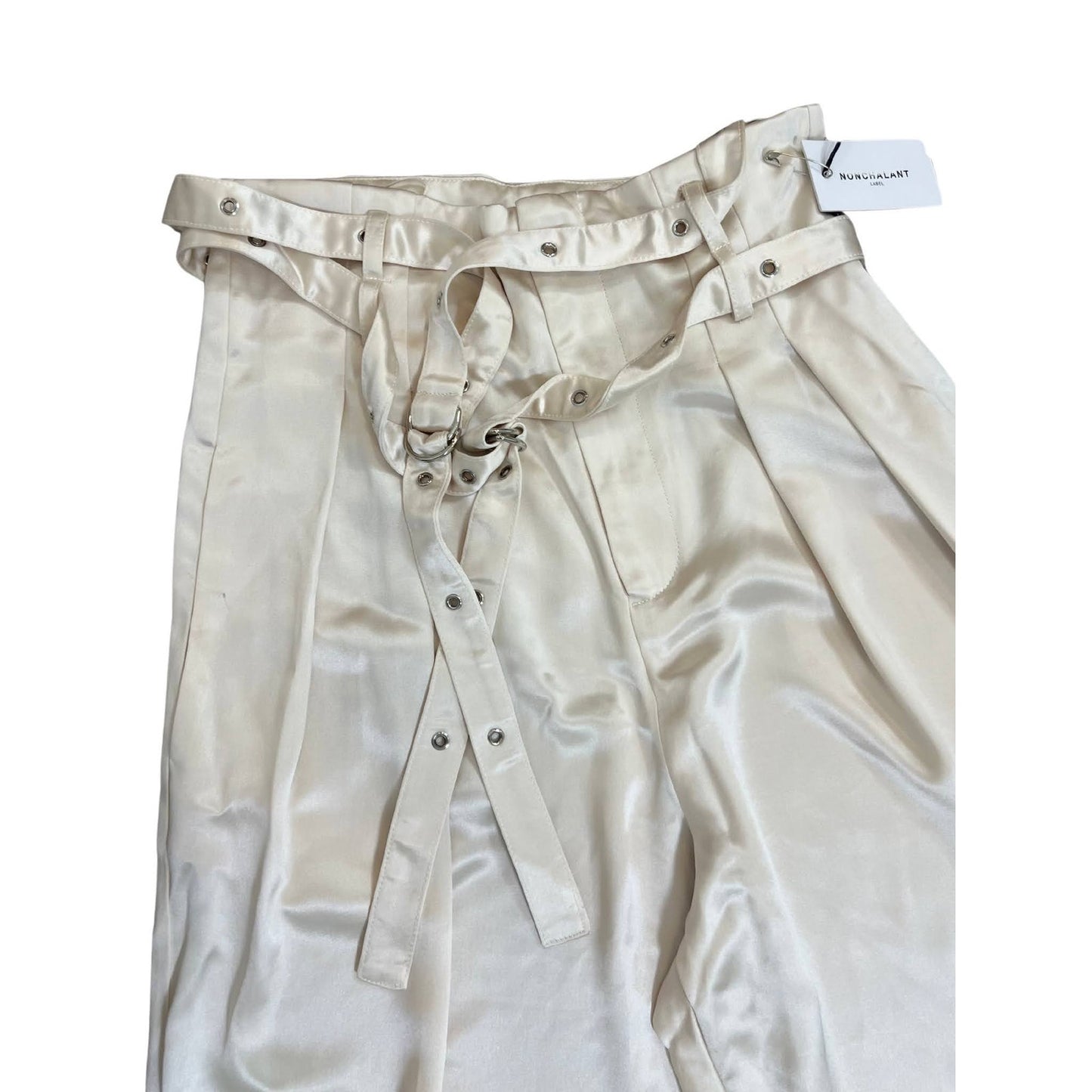 NONchalant Rhett Pants in Champagne Small Satin Straight Leg Zip Fly Pockets