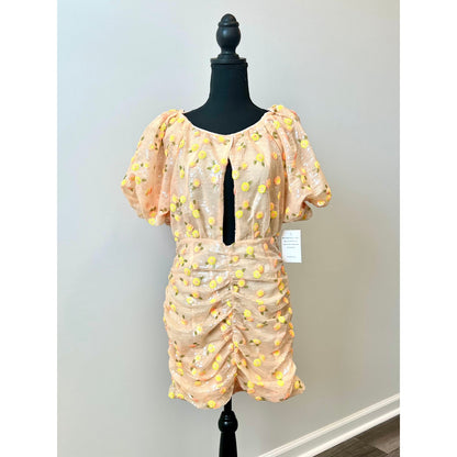 For Love & Lemons Ryder Tangerine Sequin Floral Mini Dress Medium Short Sleeve