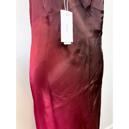 Vince Womens Slip Midi Dress Ombre Beet/Brown Large Pullover Satin Sleeveless