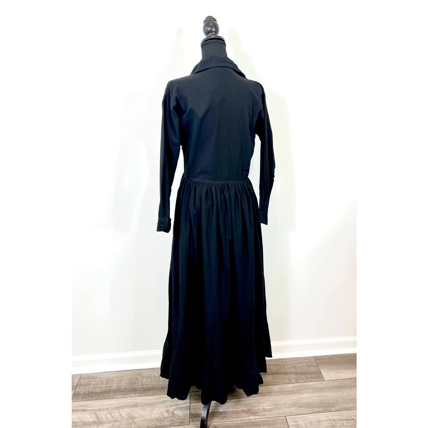 Natalie Martin Heath Maxi Dress in Black Size XS Button Front Long Sleeve Cotton