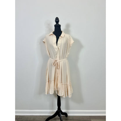 Ramy Brook London Button Down Mini Dress in Linen Large Ruffle Tie Waist Boho