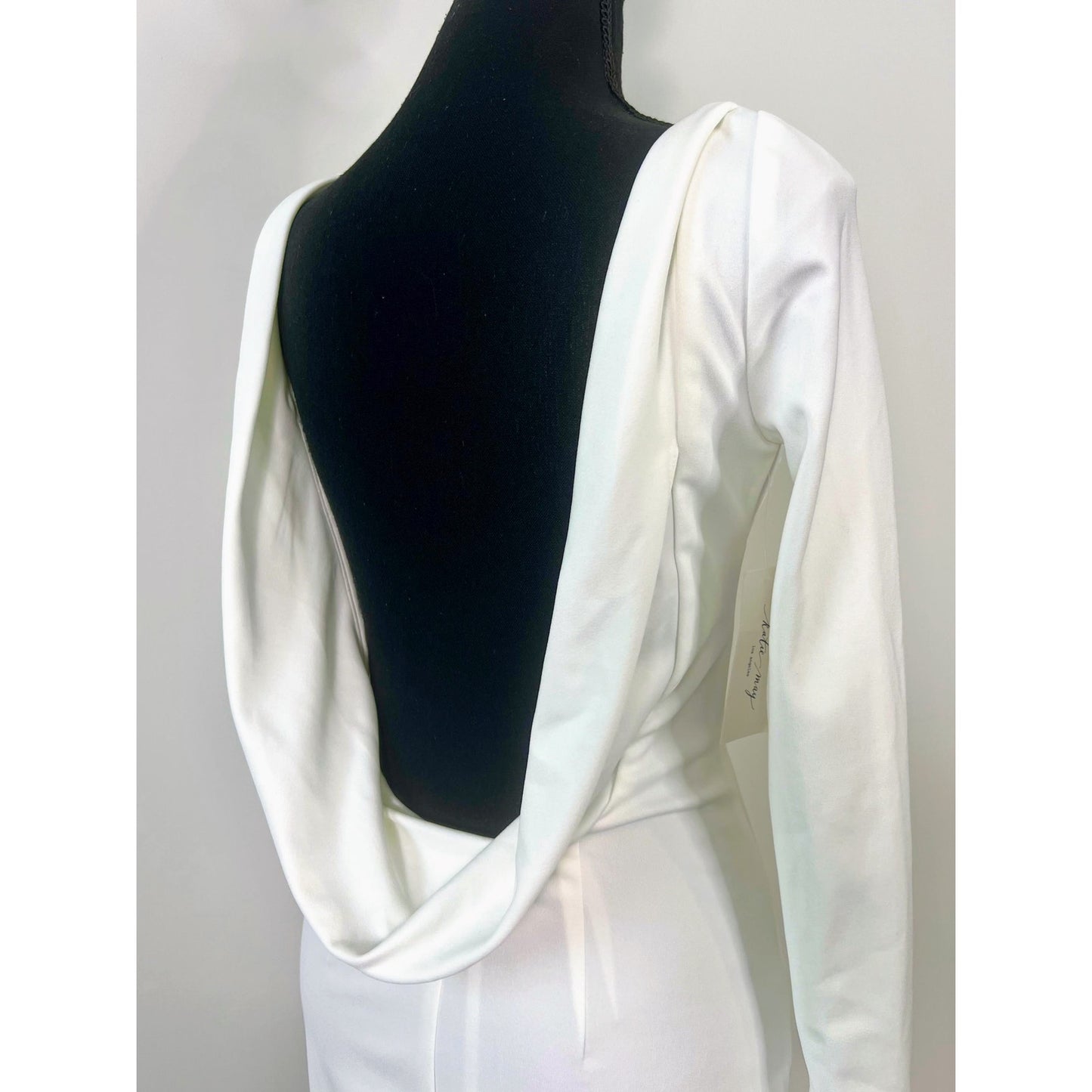 Katie May Womens Glisten Mini Dress in Ivory Small Long Sleeve Draped Back Lined