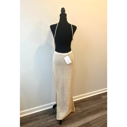 Savannah Morrow Tiva Maxi Dress in Cream Size XL Sleeveless Open Knit Cutout