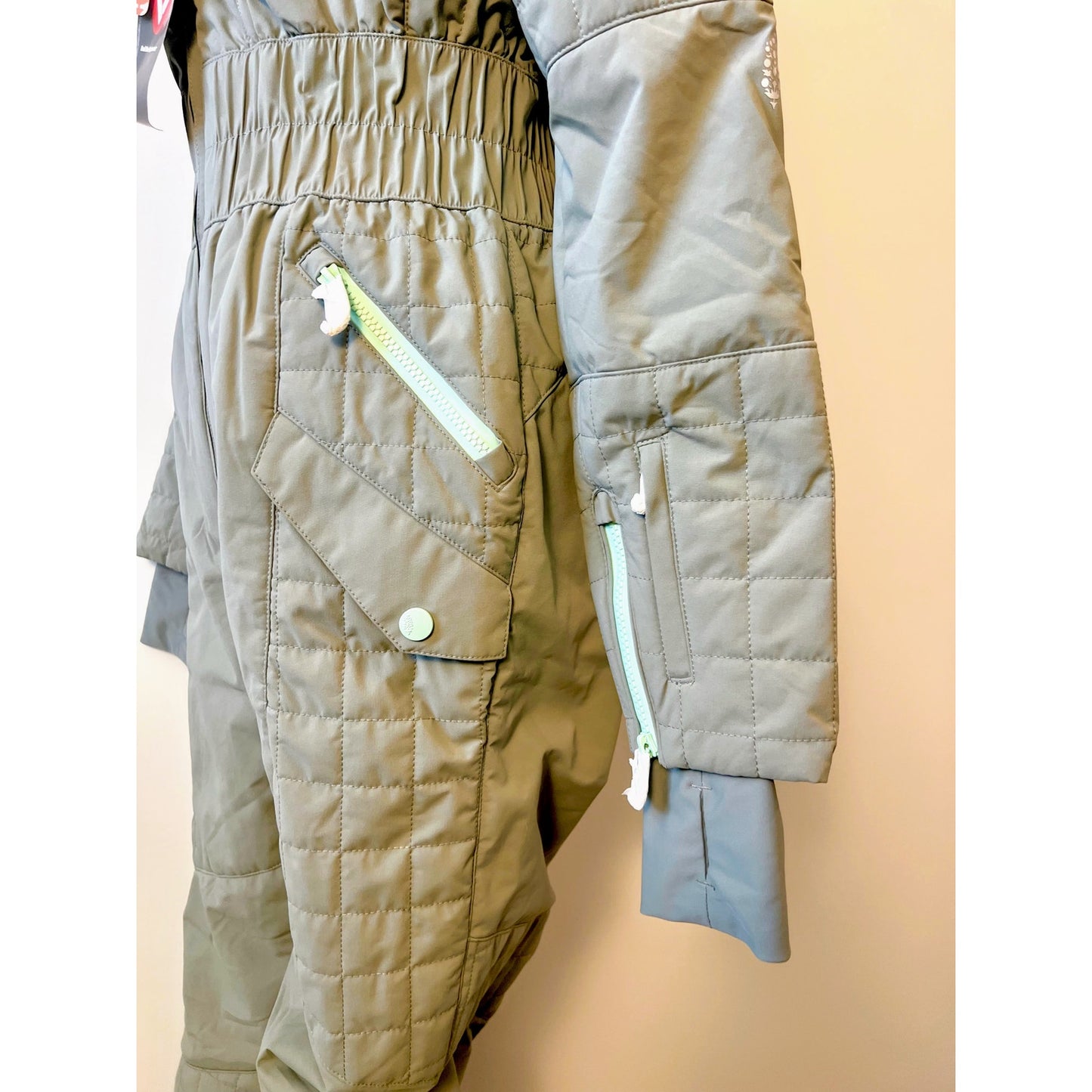 Free People FP Movement Snow Ski Suit in Greyed Olive Small Lined Pockets Winter