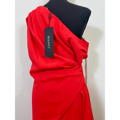 Elliatt Pallas Dress in Red Medium Asymmetric One Shoulder Draped Lined Party