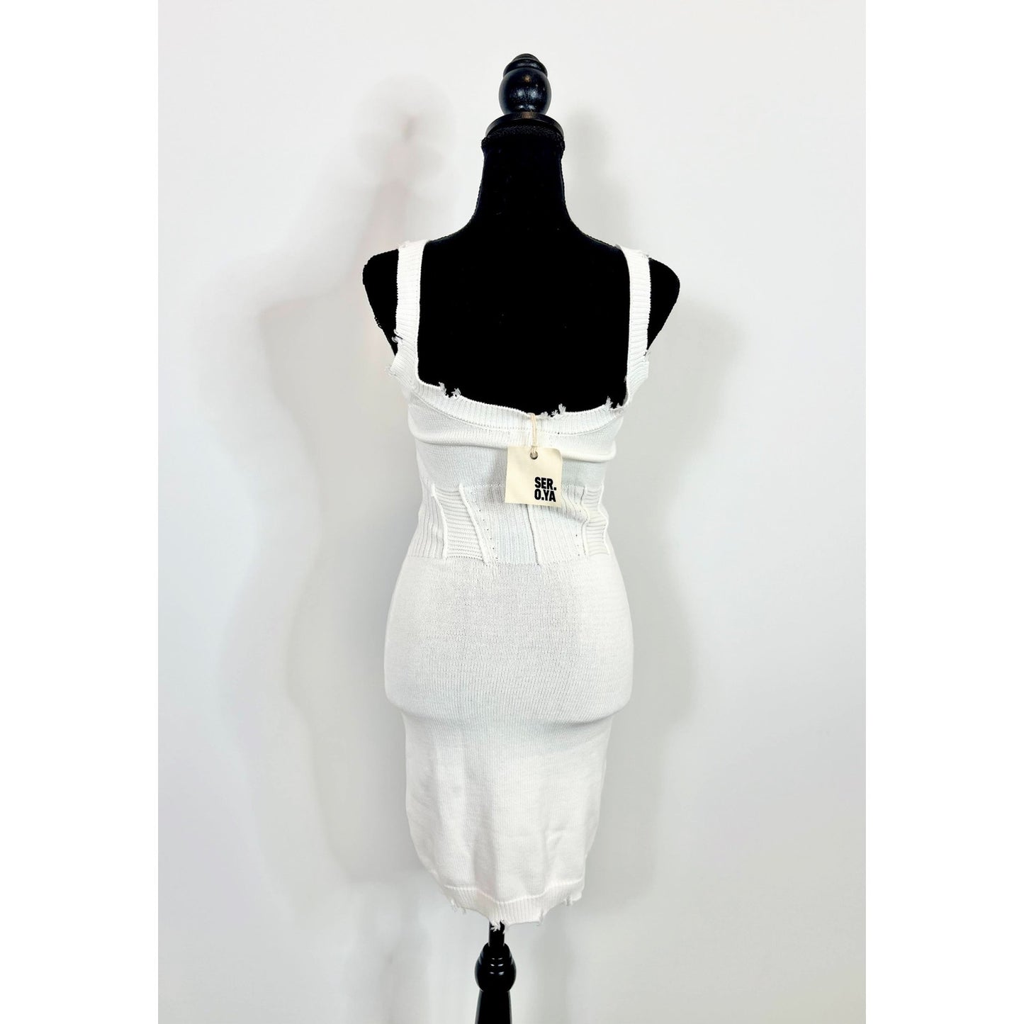 Ser.O.Ya Isla Mini Dress in White Size XS Sleeveless Distressed Ribbed Cotton