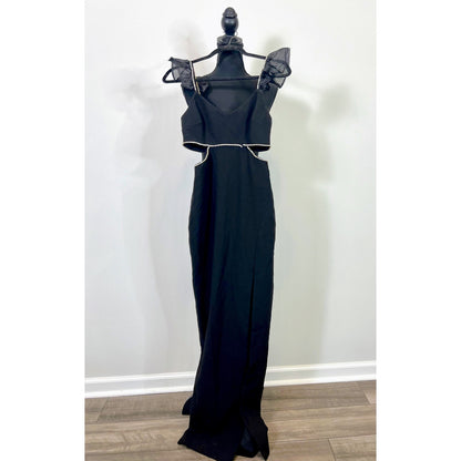 Likely Breonna Black Full Length Gown Size 00 Cutout Flutter Sleeve Embellished