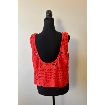 Free People Jen's Pirate Booty Lace Top in Red Coral Medium Sleeveless Crochet