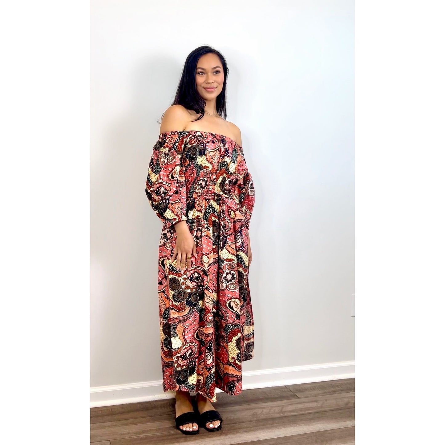 A.L.C. Off the Shoulder Printed Maxi Dress in Multicolor Size 4 Pullover Stretch