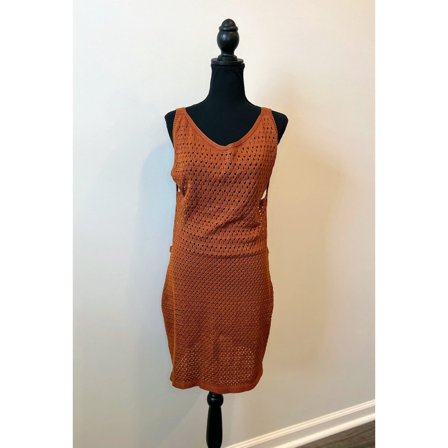 Savannah Morrow Kir Mini Dress in Terracotta Size XXL Sleeveless Eyelet Beach