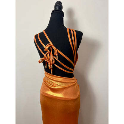 J. Angelique Mahala Maxi Dress in Metallic Orange Dress XS Cutout One Shoulder