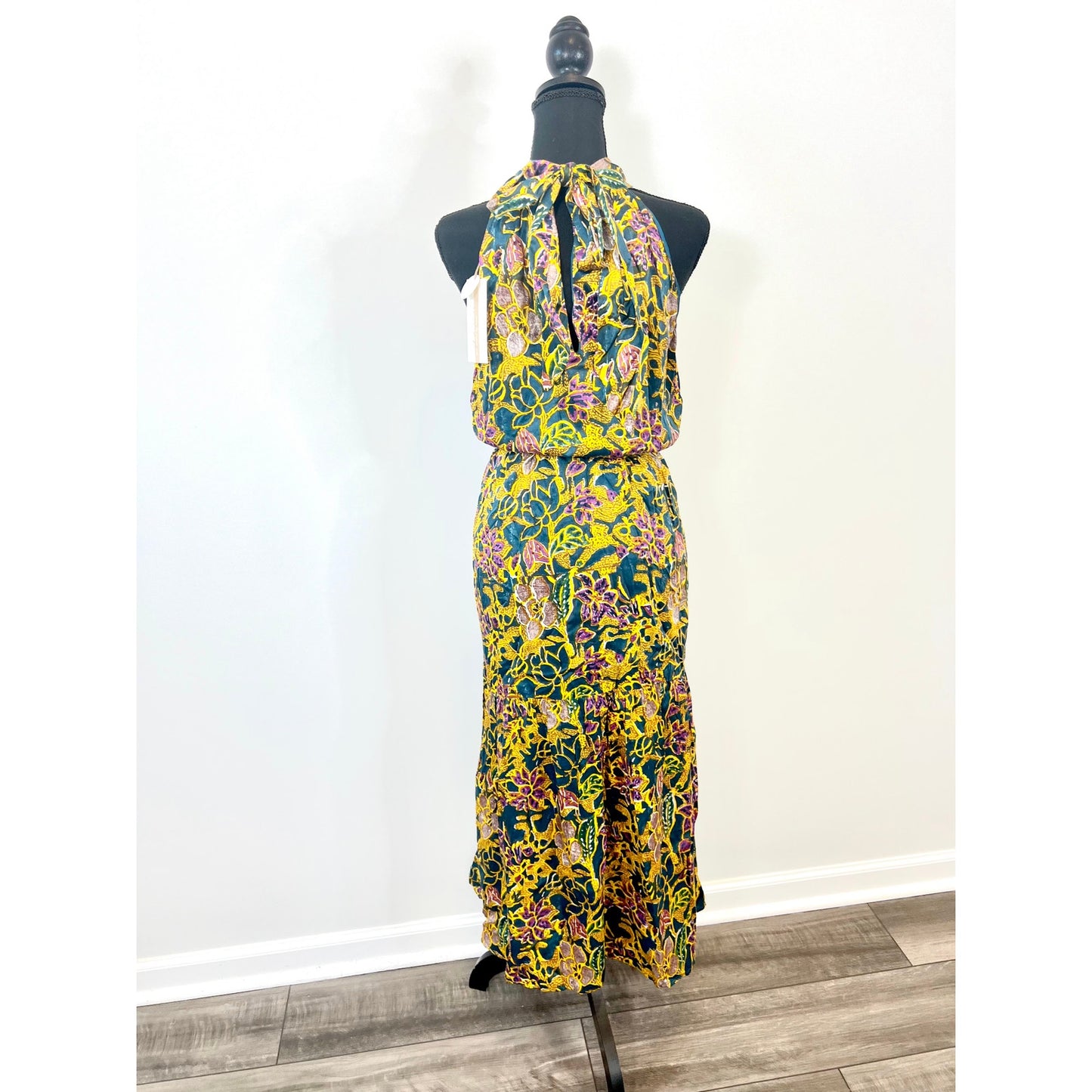 Cleobella Luella Ankle Dress in Yellow Multi Large Floral Print Sleeveless Lined