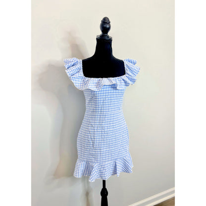 Majorelle Daze Away Mini Dress Small Blue/White Plaid Checkered Gingham Lined