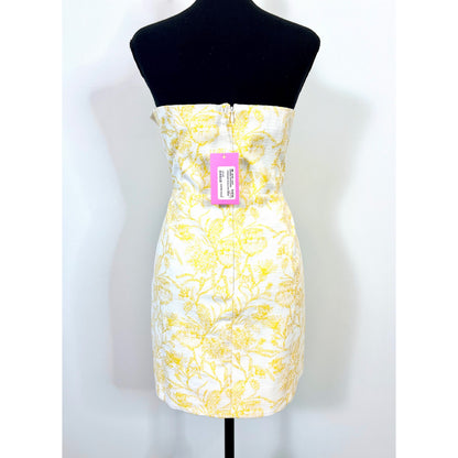 Amanda Uprichard Strapless Puzzle Dress in Electric Yellow Large Mini Cocktail