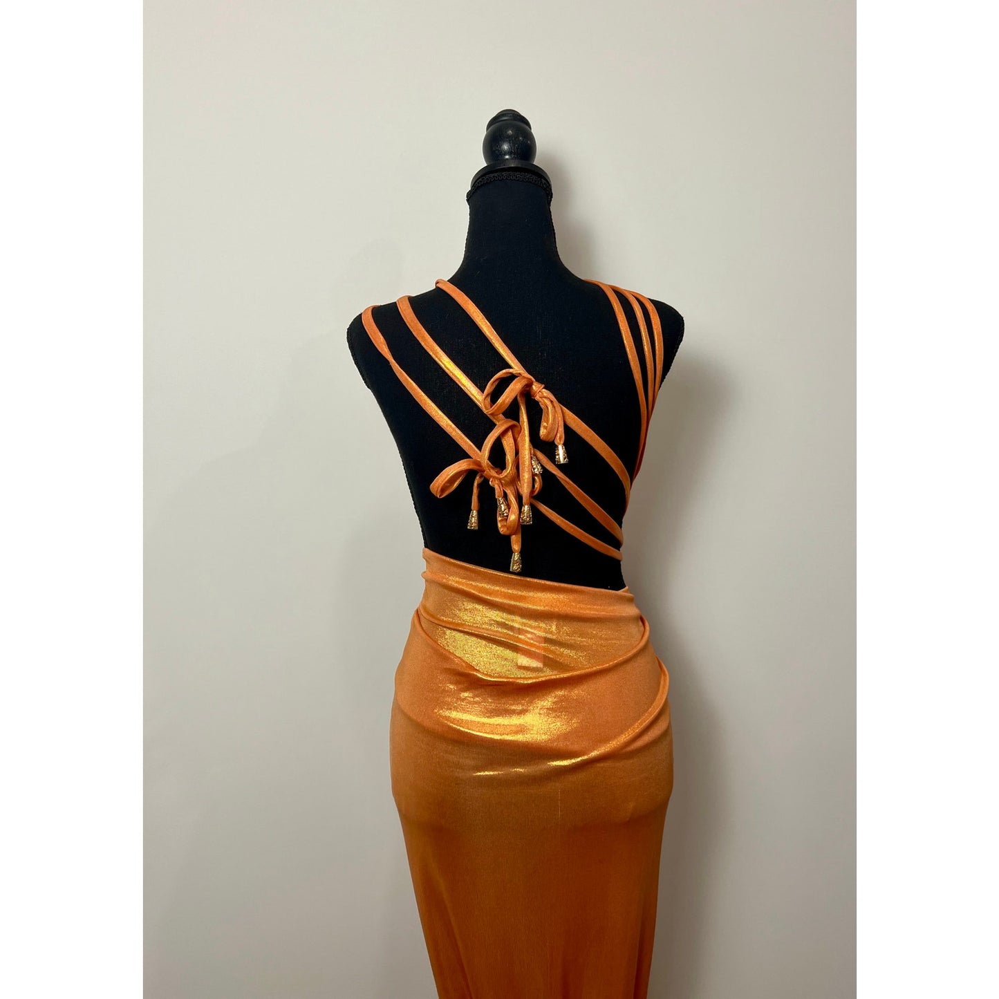 J. Angelique Mahala Maxi Dress in Metallic Orange Dress XS Cutout One Shoulder