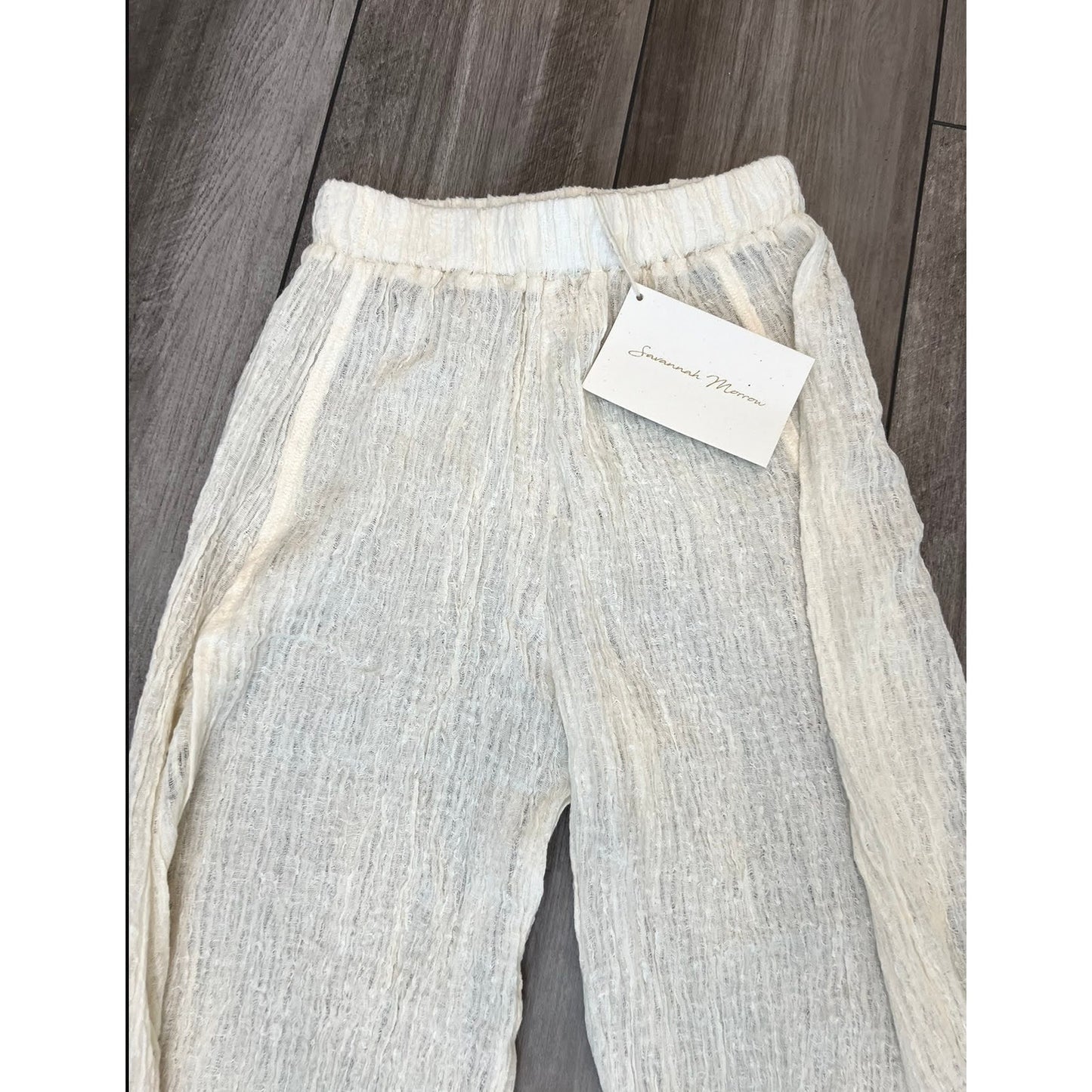 Savannah Morrow Crinkle Open Slit Pants in White Size XXS Pull On Textured