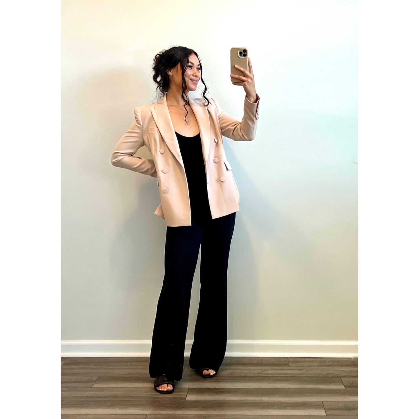 Generation Love Arielle Crepe Blazer in Latte Medium Double Breasted Pockets