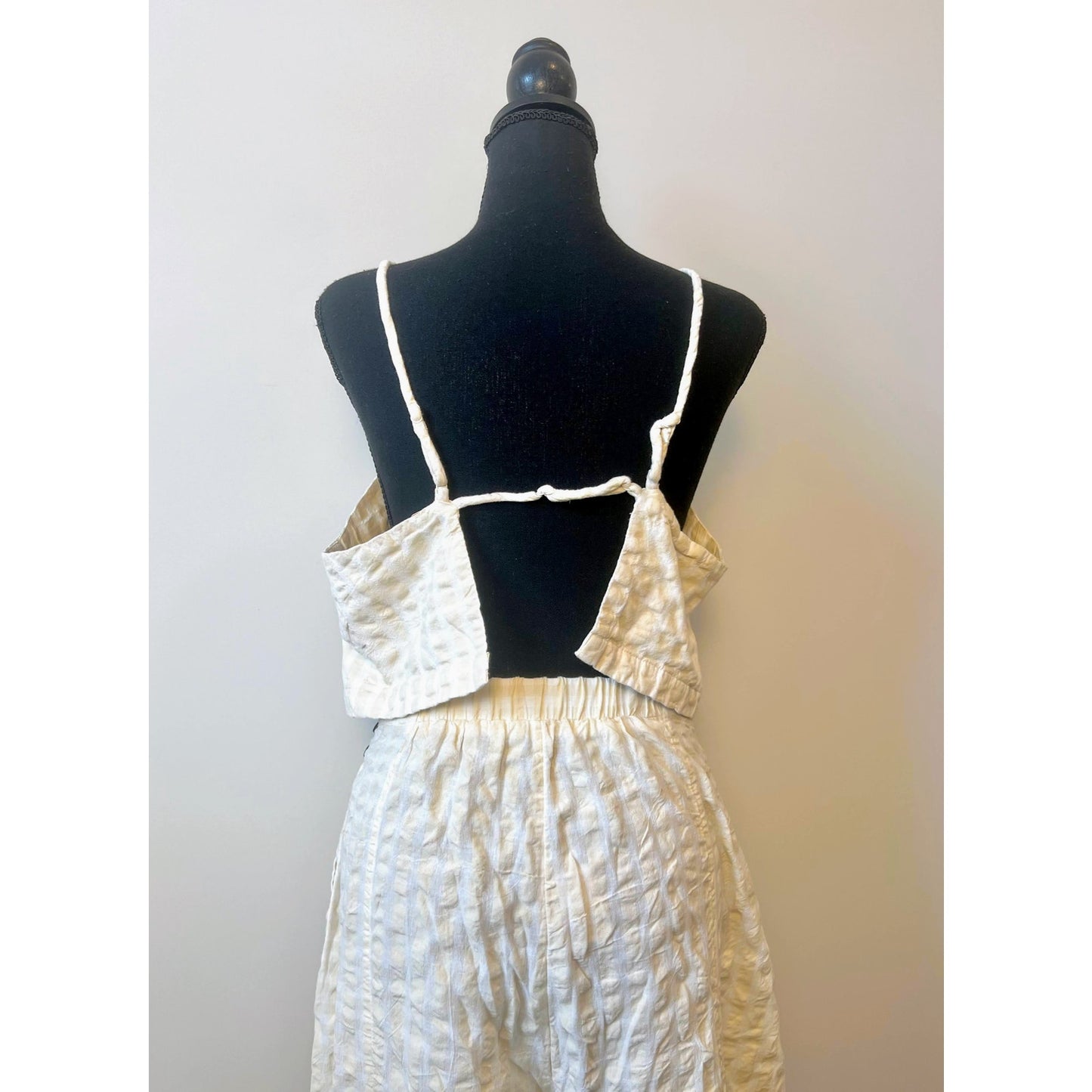 Free People Tulip Co-Ord Set in Ivory Ecru Check Gingham Gauze Large Textured