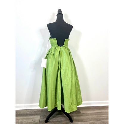 Mac Duggal Faille Midi Dress in Pear Green Sz 0 Strapless A-Line Party Cocktail