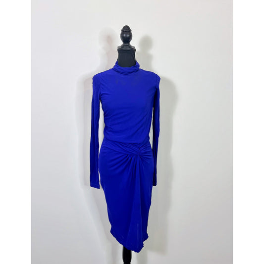 Reiss Freya Twist Front Midi Dress Cobalt Blue Size 2 Turtleneck Party Cocktail