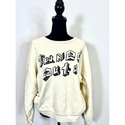 Mother The Drop Square Tuned Out Sweater White Small Knit Graphic Print Cotton