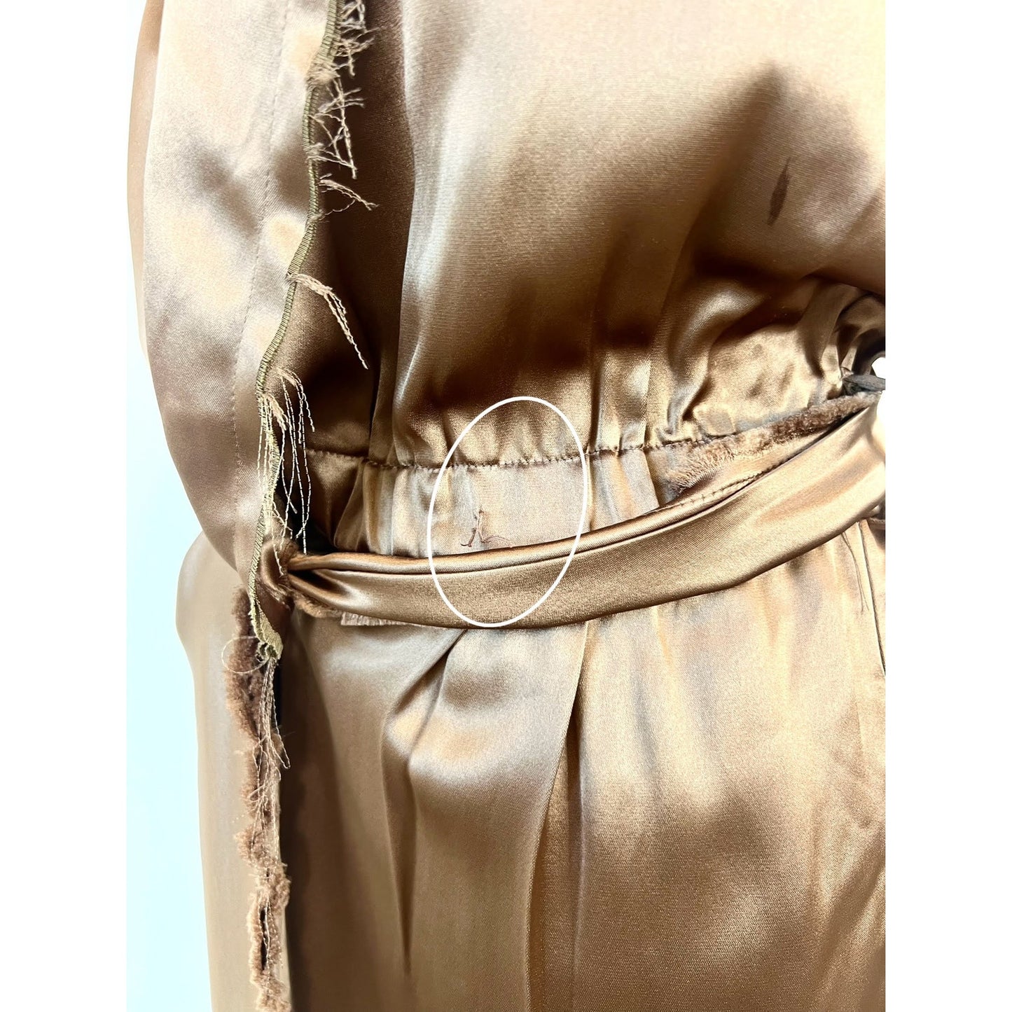 NONchalant Joey Jumpsuit in Brown Small Satin Zip Fly Waist Tie Belted Fringe