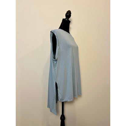 Halara Sleeveless Draped Split High Low Resort Top in Ice Blue Medium Pullover