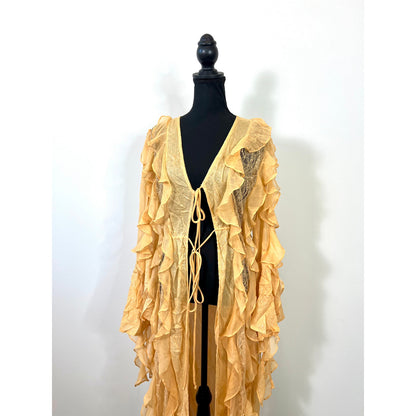 Free People Duster in Peach Clay Combo Size XS/S Ruffle Metallic Summer Beach