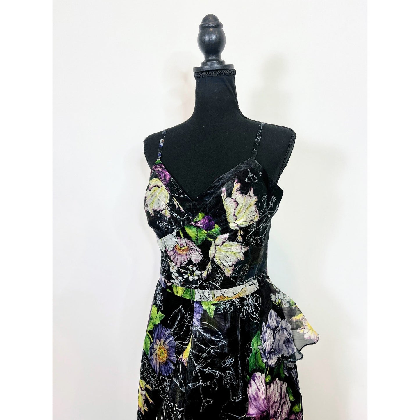 Marchesa Notte Women's V-Neck Floral Print Ruffle-Tiered Dress Size 6 Sleeveless