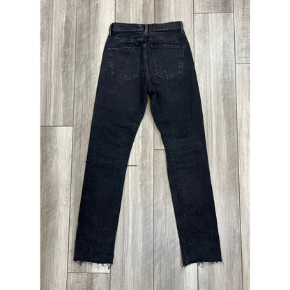 AGOLDE Cherie High Rise Straight Jeans in Black Size 23 Denim Distressed Raw Hem