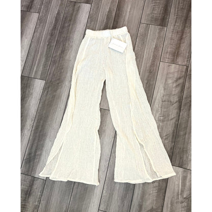 Savannah Morrow Crinkle Open Slit Pants in Ivory Size XXL Pull On Textured