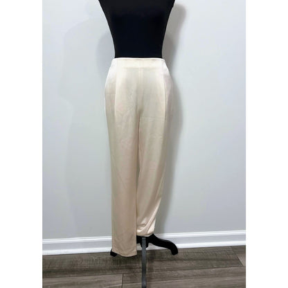 Alice + Olivia Jessie Satin-Crepe Tapered Pants in Ivory Size 2 Pleated Front