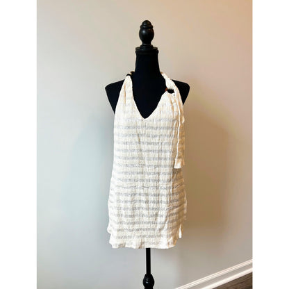 Savannah Morrow Woodie Mini Dress in Cream Size XL Beaded Open Back Halter