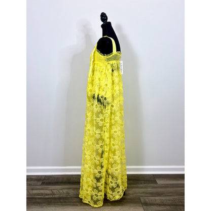 For Love & Lemons Emma Maxi Dress in Yellow Medium Floral Lace Sleeveless Lined