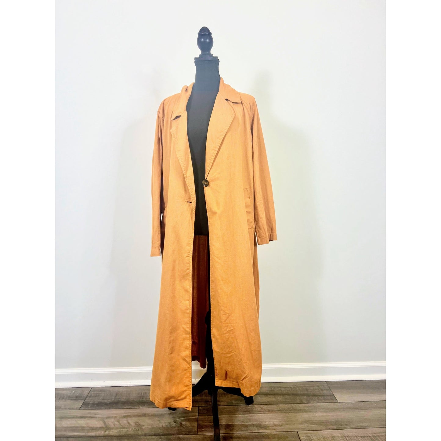 Free People Rae Longline Duster Coat in Brown Size XS Button Front Linen Blend