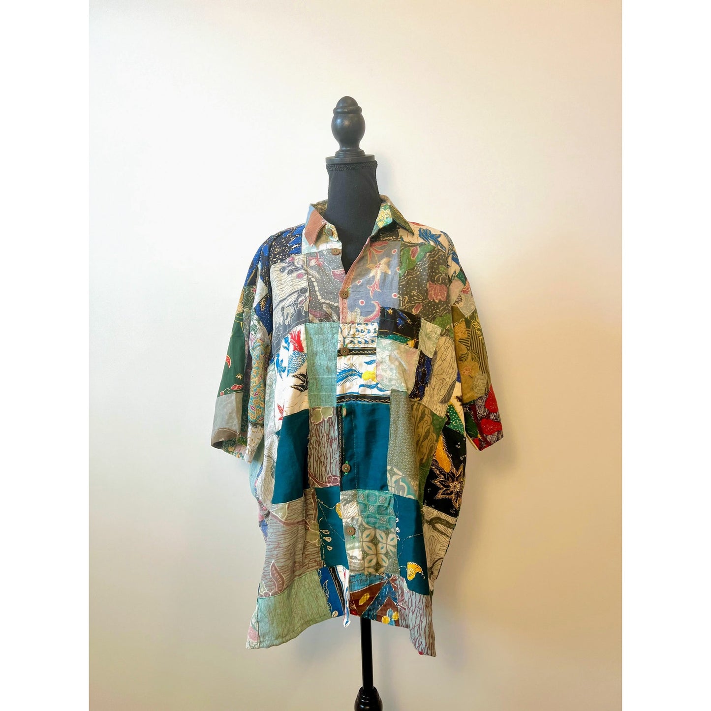 Jaded Gypsy NY Series Patchwork Button Up Shirt Sz XL Short Sleeve Graphic Print