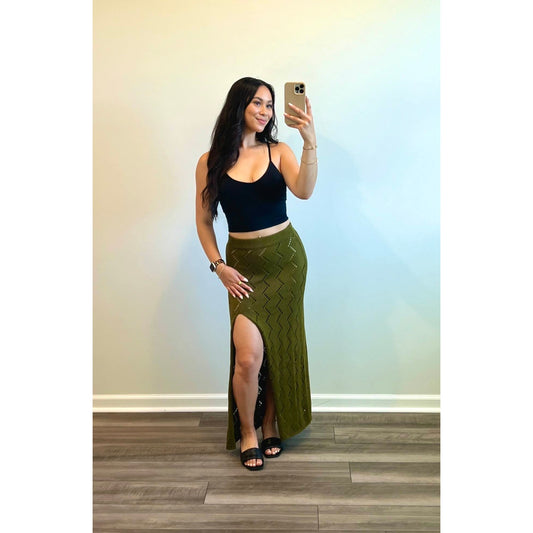 Savannah Morrow Lauryn Skirt in Forest Green Small Knit Pull On Midi High Slit