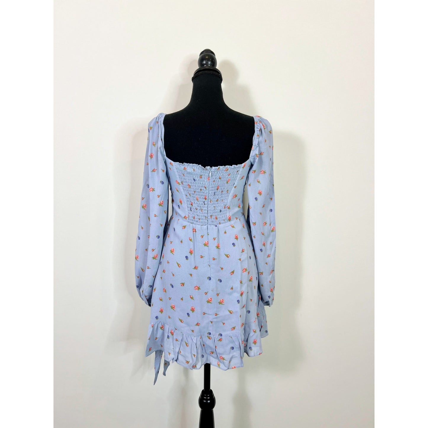 Reformation Cammi Mini Dress in Blue Size 4 Floral Print Tiered Ruffled Party