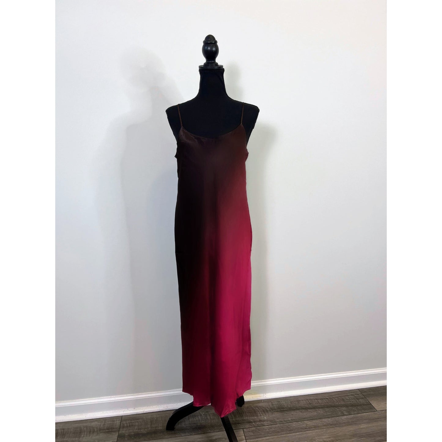 Vince Womens Slip Midi Dress Ombre Beet/Brown Large Pullover Satin Sleeveless