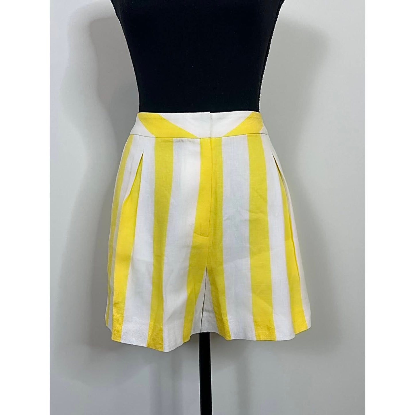 L'Agence Womens Vittoria Striped Pleated Shorts in Yellow Size 8 Zip Fly Lined