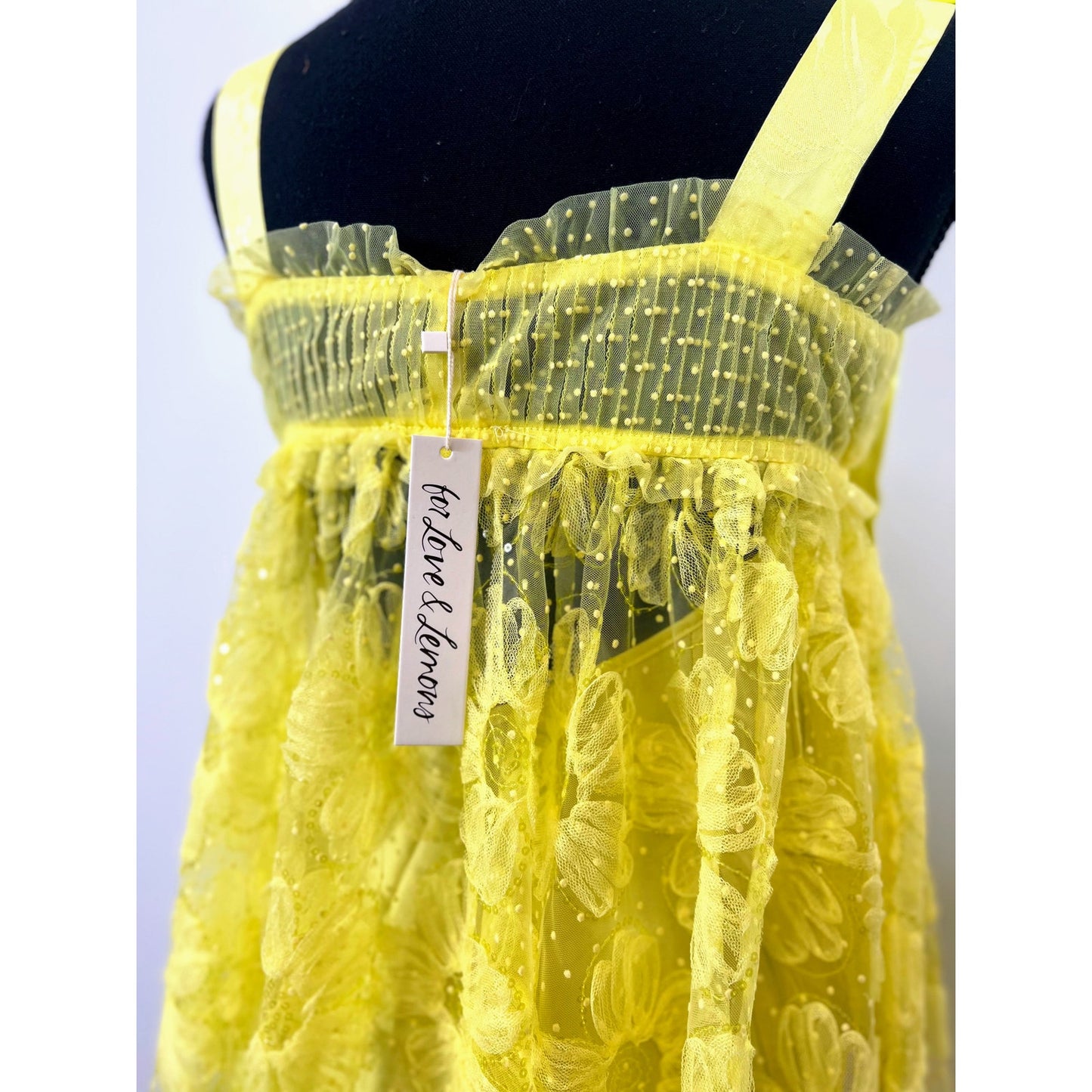 For Love & Lemons Emma Maxi Dress in Yellow Medium Floral Lace Sleeveless Lined