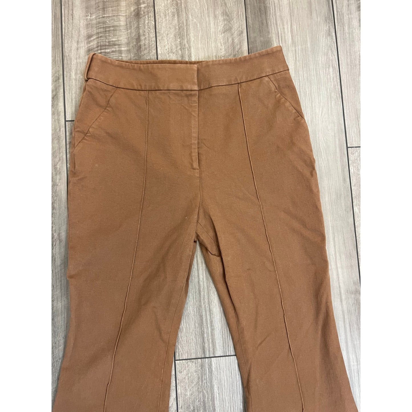 Veronica Beard Pants in Cognac Brown Size 10 Zip Fly Flare Leg Stretch Cotton