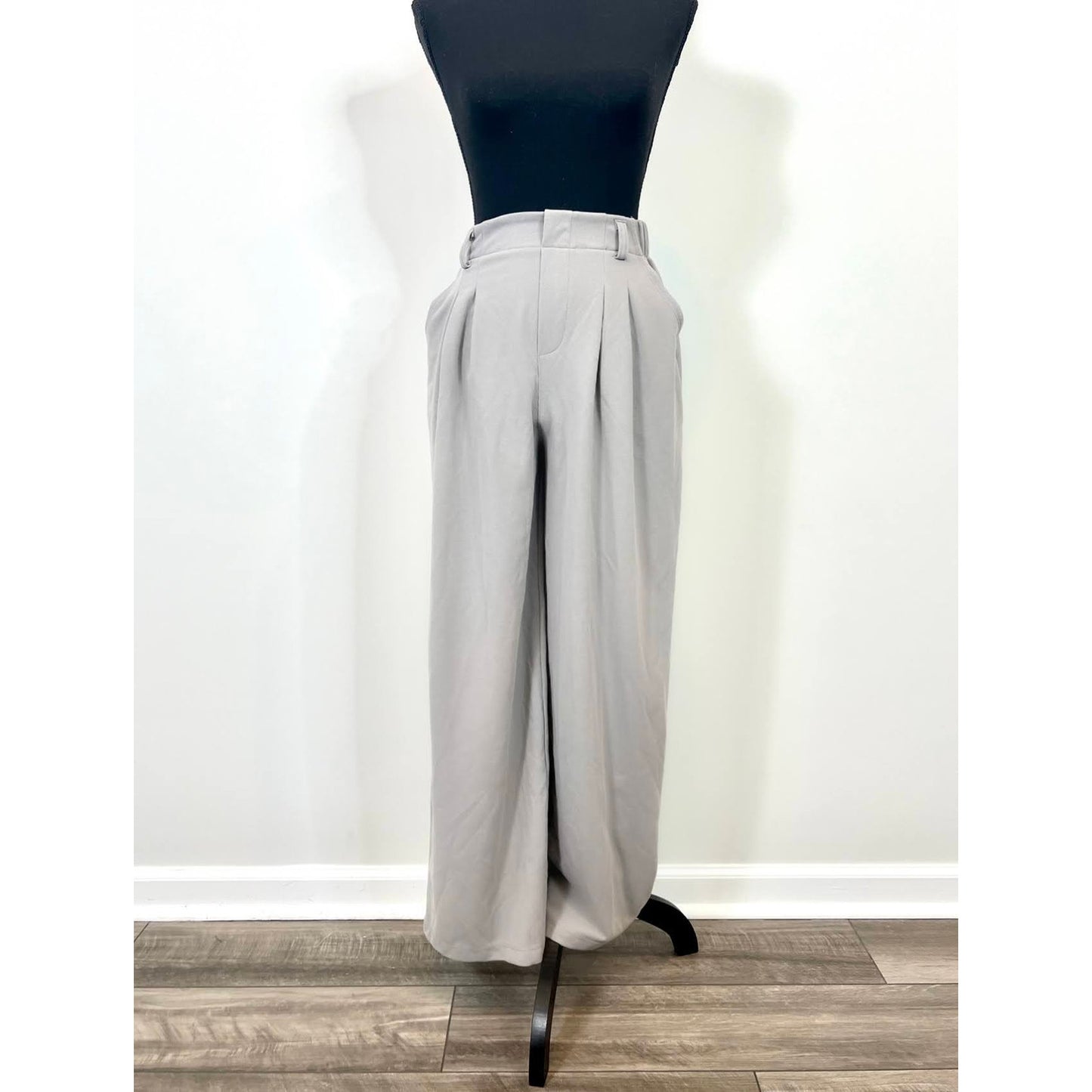 Halara High Waisted Plicated Waffle Work Pants Mink Gray XS Side Pocket Wide Leg