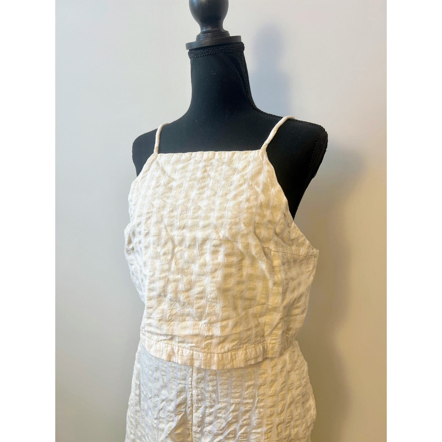 Free People Tulip Co-Ord Set in Ivory Ecru Check Gingham Gauze Large Textured