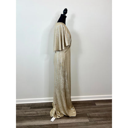 Ralph Lauren Phinya Short Sleeve Metallic Maxi Dress in Champagne Size 10 Lined