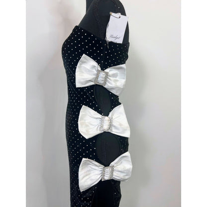 Majorelle x Bridget Julia Bow Gown in Black/White Small One Shoulder Velvet