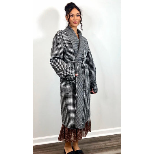 Bernardo Houndstooth Double Face Longline Coat in Black/White Size XL Lined