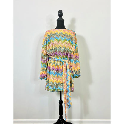 Show Me Your Mumu Sure Thing Mini Dress Wavy Sequins Sz XL Long Sleeve Colorful