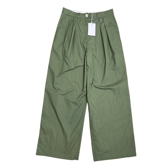 HELSA Cotton Poplin Trouser in Army Green Large Zip Fly Pleated Front Pockets