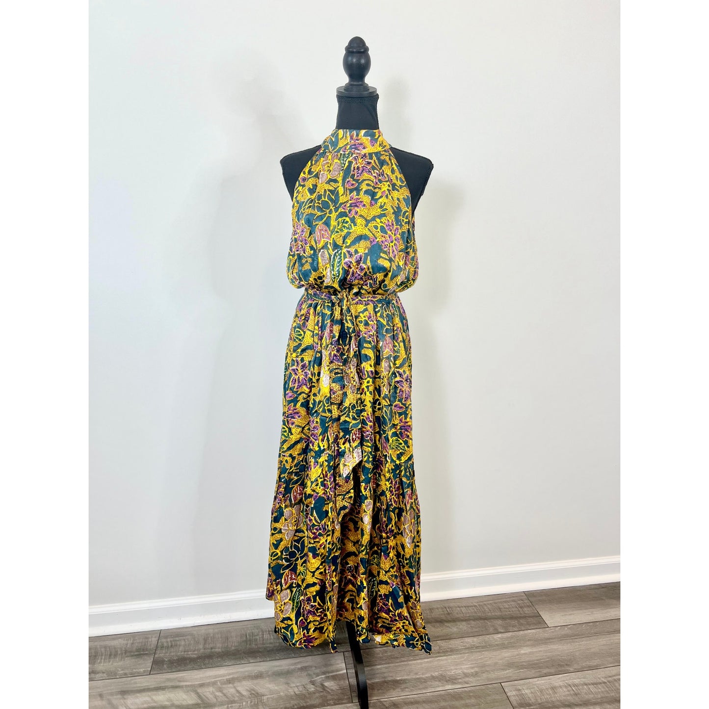 Cleobella Luella Ankle Dress in Yellow Multi Large Floral Print Sleeveless Lined